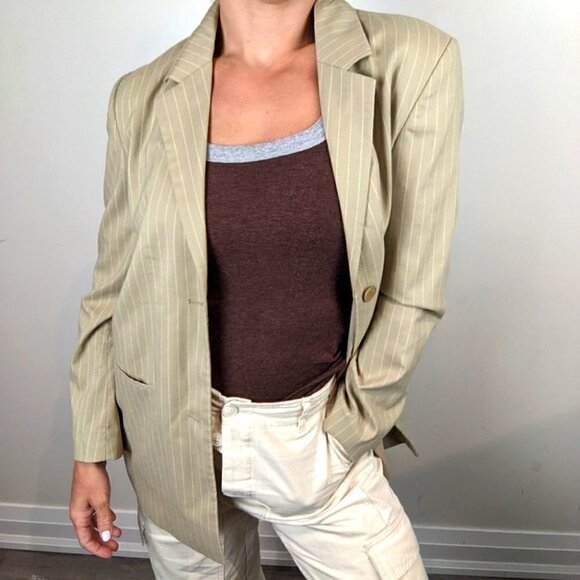 Oak and fort 🌿neutral blazer Beige size small  with stripes - Picture 6 of 8